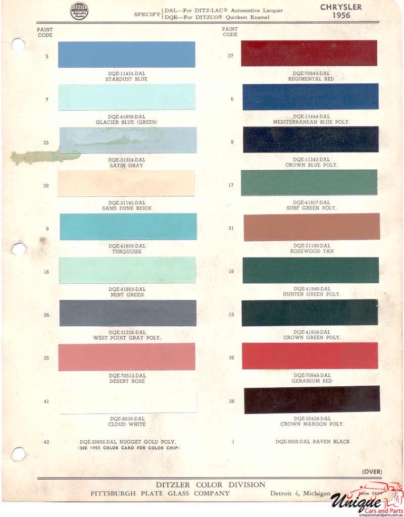 1956 Chrysler Paint Charts PPG 1